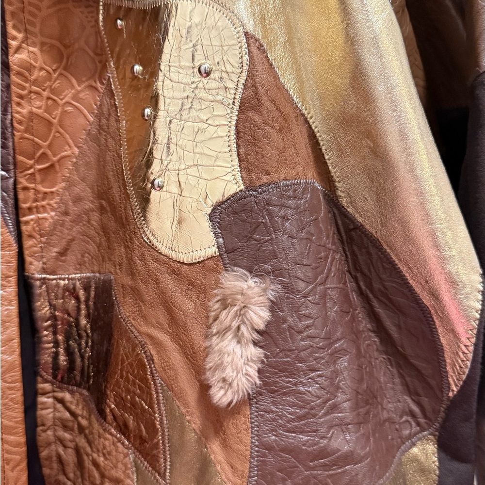 Domallo Multicolor Patchwork Leather Coat - image 3